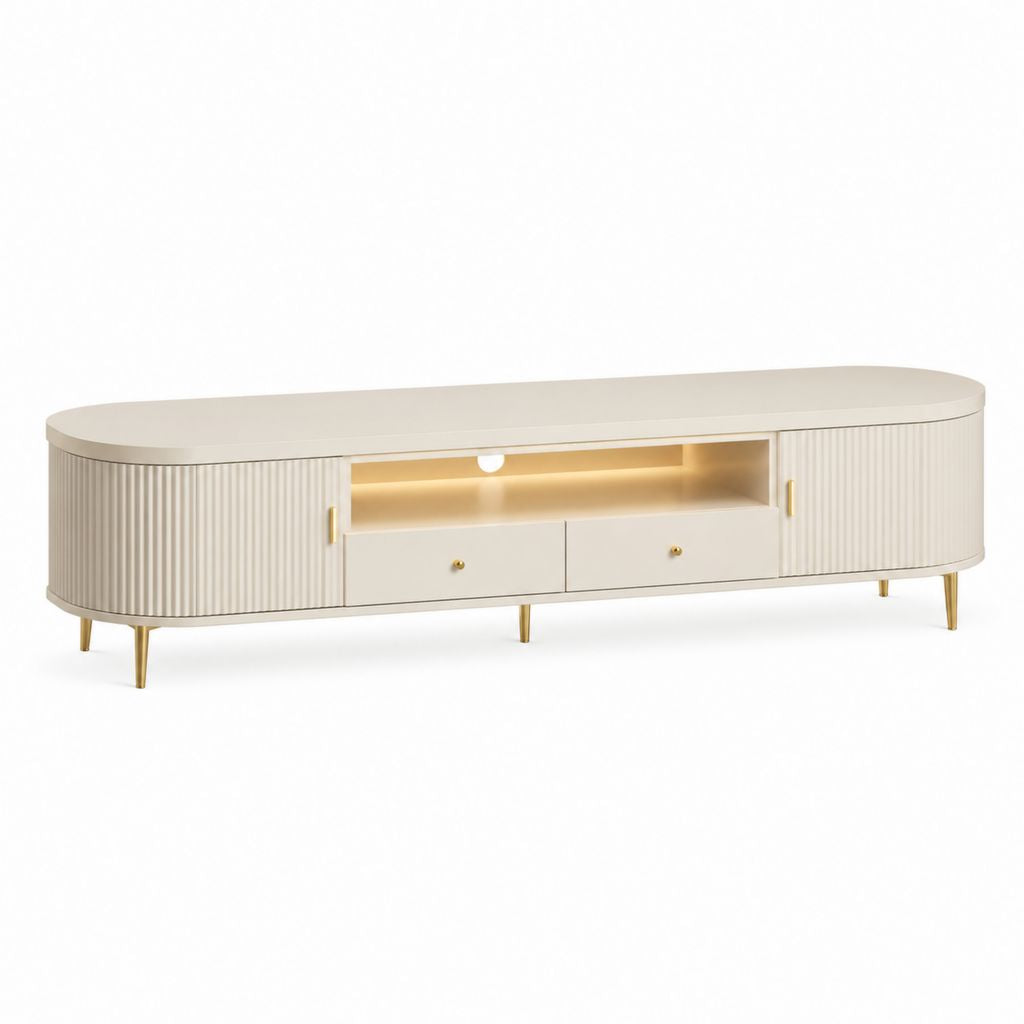 TV-Lowboard Creme MDF oval 200 x 40 x 50 cm mit Beleuchtung