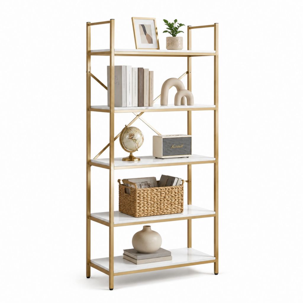 Bücherregal Standregal Gold Weiß Stahl MDF rechteckig 80 x 30 x 180 cm