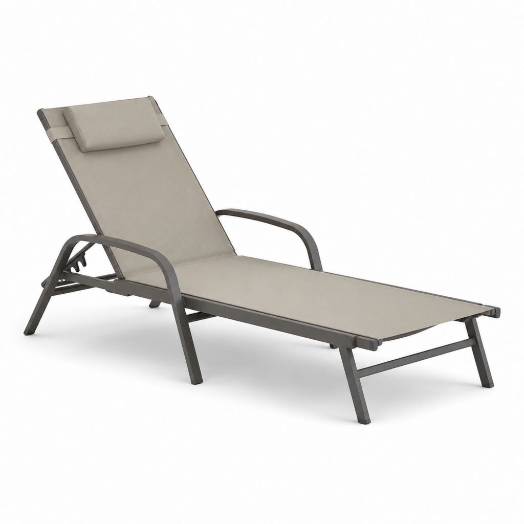 Verstellbare Gartenliege Taupe mit Aluminiumrahmen und Textilene-Bespannung 190 x 65 x 98 cm