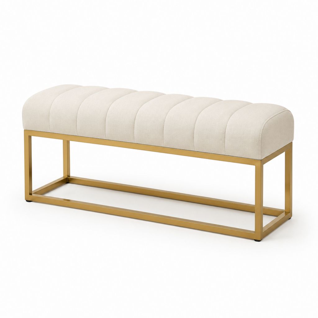 Bettbank gepolstert Creme Polyester Rechteckig mit Stahlgestell Gold 120 x 45 x 46 cm