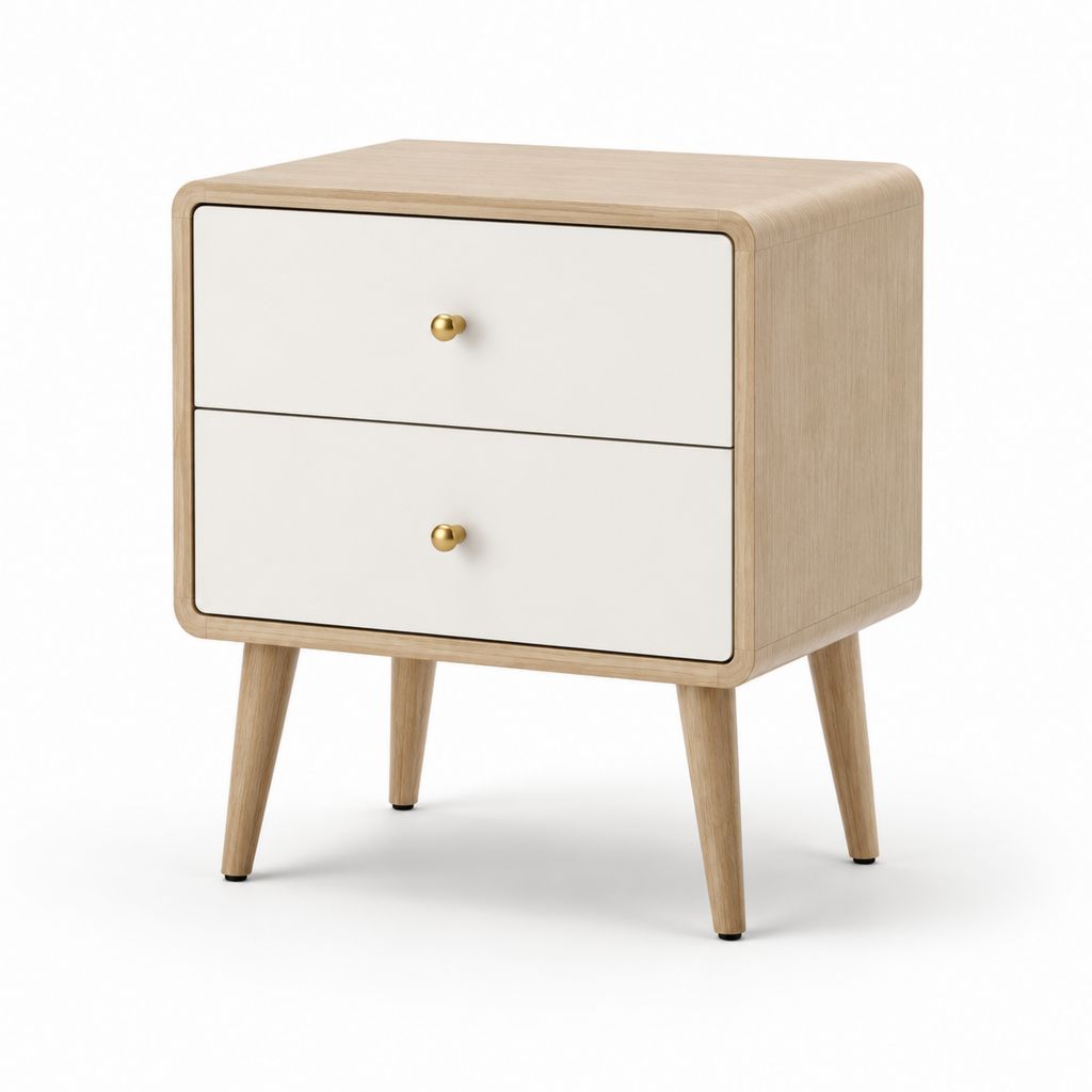 Nachttisch mit 2 Schubladen Hellbraun Weiß MDF Eichenoptik rechteckig 50 x 40 x 60 cm