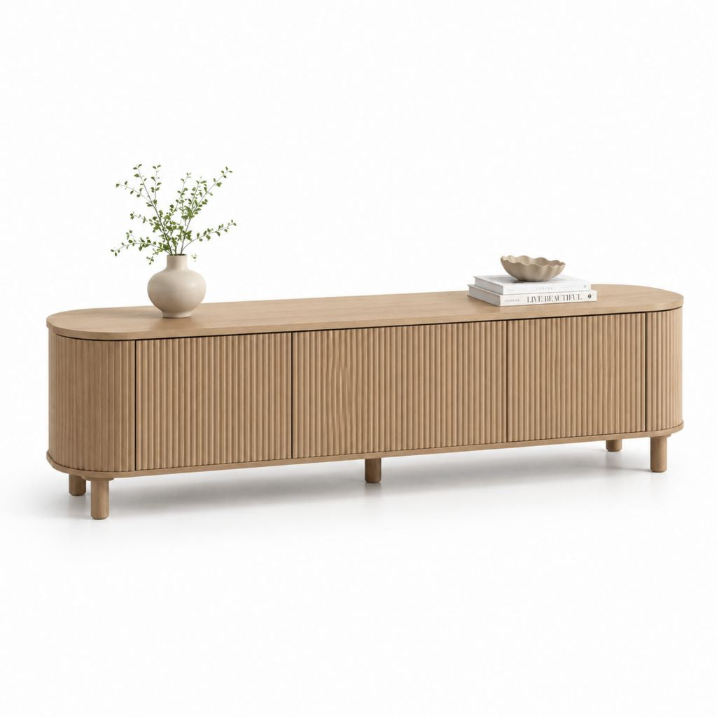 TV-Lowboard Eiche hell MDF mit gerundeter Front 180 x 40 x 55 cm