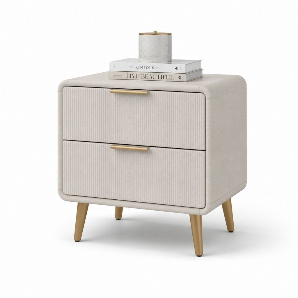 Nachttisch mit 2 Schubladen Beige Polyester MDF rechteckig 50 x 40 x 55 cm