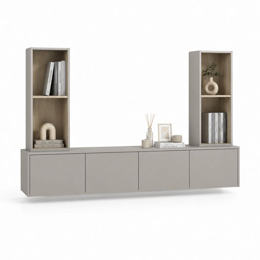 Wohnwand mit TV-Lowboard und 2 Regalen Greige Eichenoptik Spanplatte 240 x 40 x 160 cm