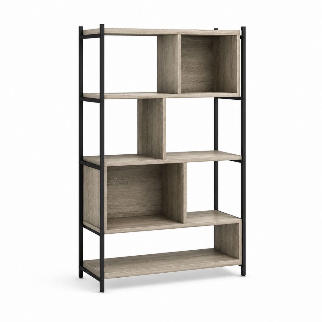Bücherregal Freistehend Grau-Schwarz Spanplatte Stahl Rechteckig 80 x 30 x 160 cm