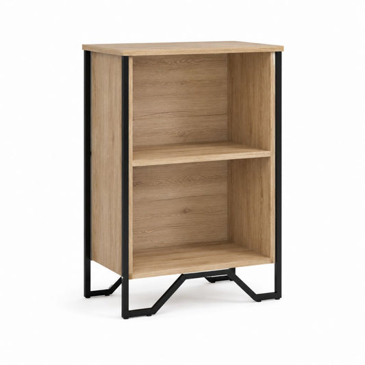 Bücherregal Eichefarben Spanplatte Rechteckig 60 x 35 x 90 cm mit 2 offenen Fächern und Stahlgestell