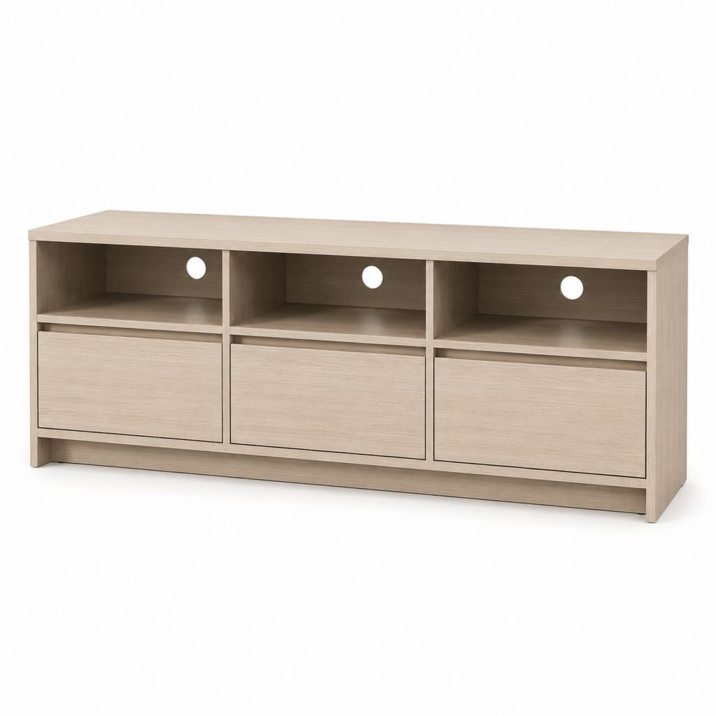 TV Lowboard Eiche hell Spanplatte rechteckig mit 3 Kabeldurchführungen 180 x 40 x 65 cm