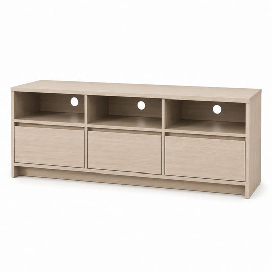 TV Lowboard Eiche hell Spanplatte rechteckig mit 3 Kabeldurchführungen 180 x 40 x 65 cm