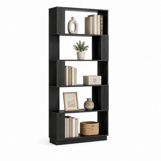 Bücherregal Schwarz aus melaminbeschichteter Spanplatte mit 5 offenen Fächern 80 x 30 x 180 cm