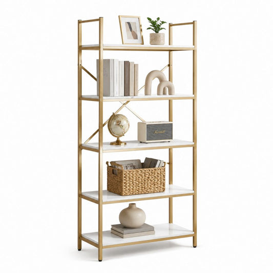Bücherregal Standregal Gold Weiß Stahl MDF rechteckig 80 x 30 x 180 cm