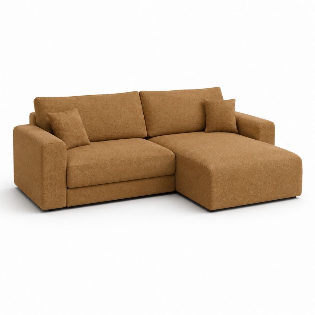 Ecksofa mit Recamiere Camelbraun Polyester L-Form 230 x 160 x 85 cm