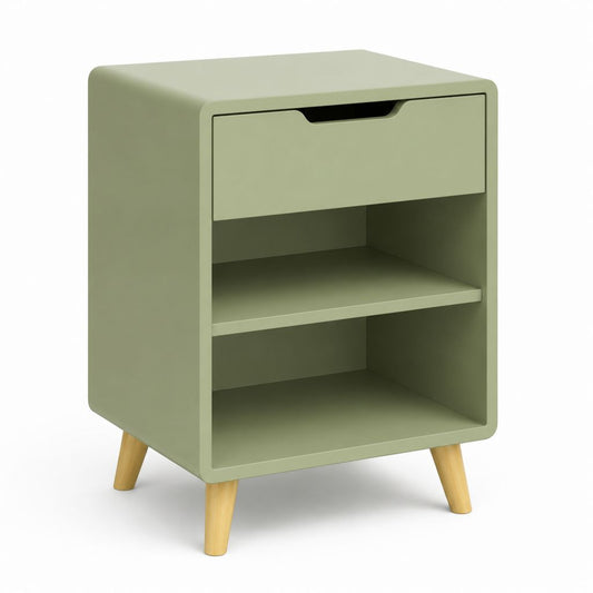 Nachttisch Salbeigrün MDF rechteckig mit Schublade und 2 Ablagen 40 x 35 x 60 cm