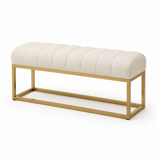 Bettbank gepolstert Creme Polyester Rechteckig mit Stahlgestell Gold 120 x 45 x 46 cm