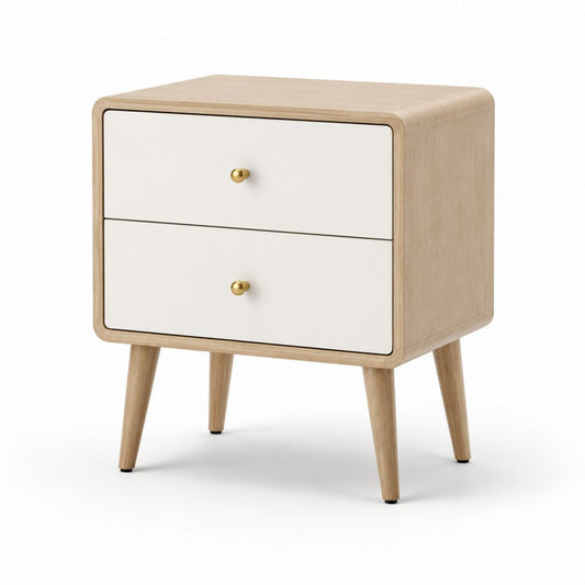 Nachttisch mit 2 Schubladen Hellbraun Weiß MDF Eichenoptik rechteckig 50 x 40 x 60 cm