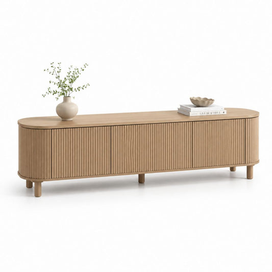 TV-Lowboard Eiche hell MDF mit gerundeter Front 180 x 40 x 55 cm