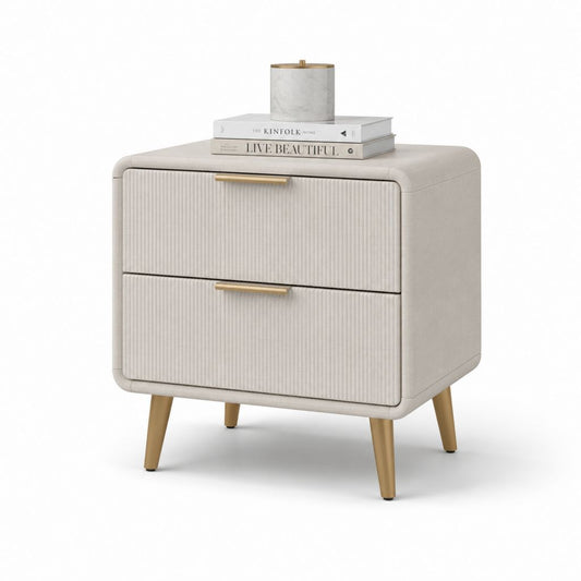 Nachttisch mit 2 Schubladen Beige Polyester MDF rechteckig 50 x 40 x 55 cm