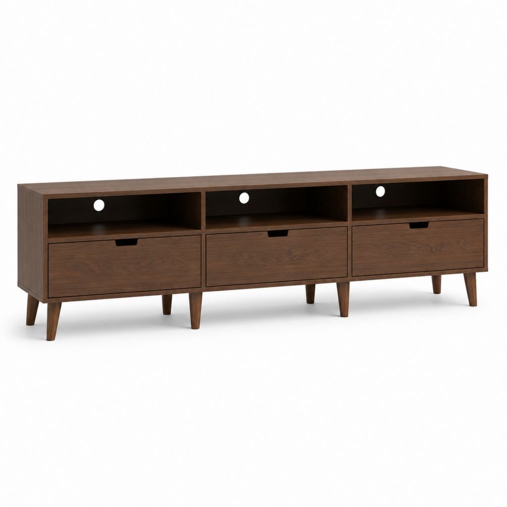 TV-Lowboard Walnussbraun aus MDF rechteckig mit 3 Schubladen 180 x 40 x 65 cm