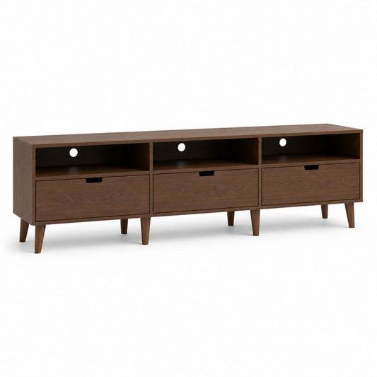 TV-Lowboard Walnussbraun aus MDF rechteckig mit 3 Schubladen 180 x 40 x 65 cm