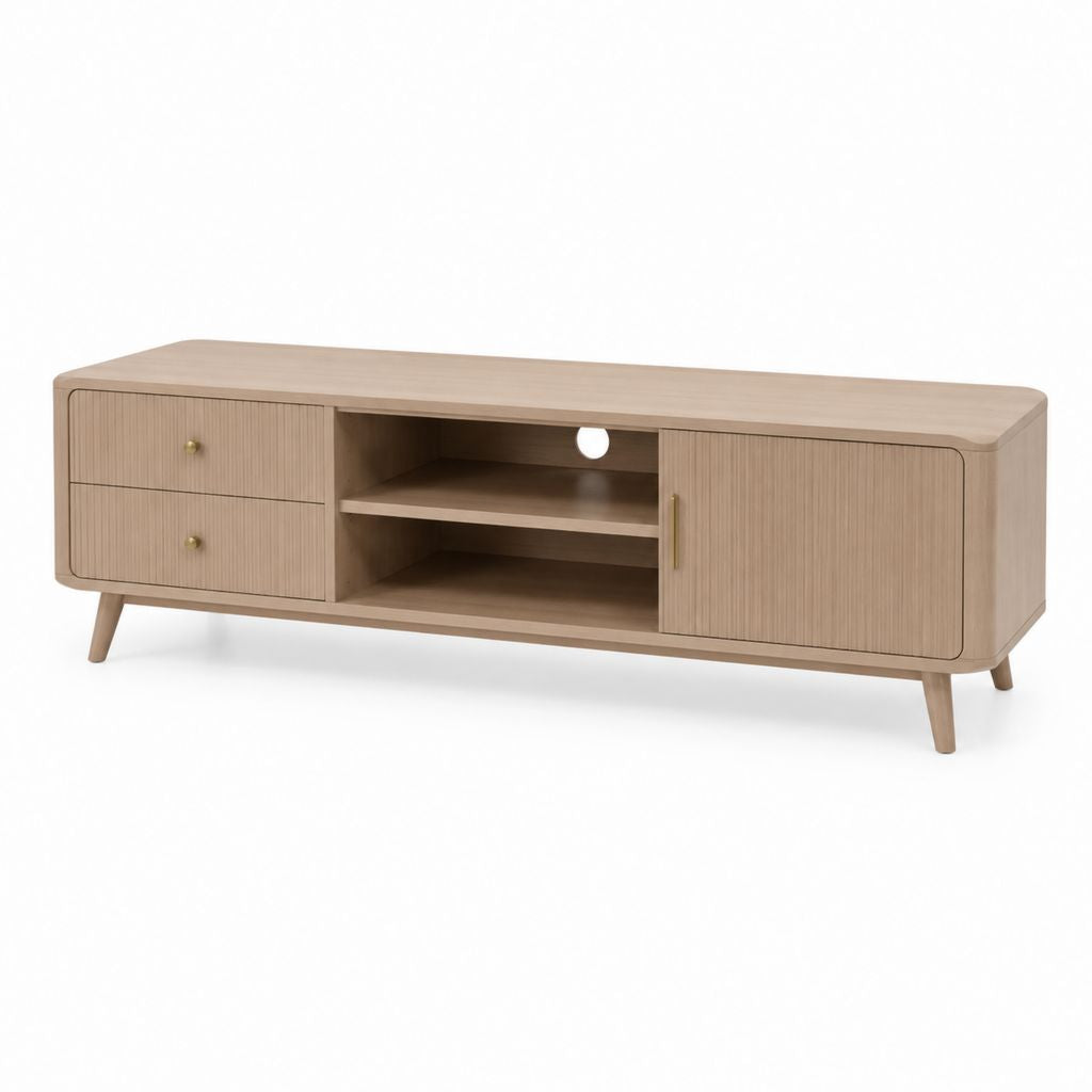 TV-Lowboard Eiche hell MDF rechteckig mit 2 Schubladen Tür und Kabeldurchlass 180 x 40 x 55 cm
