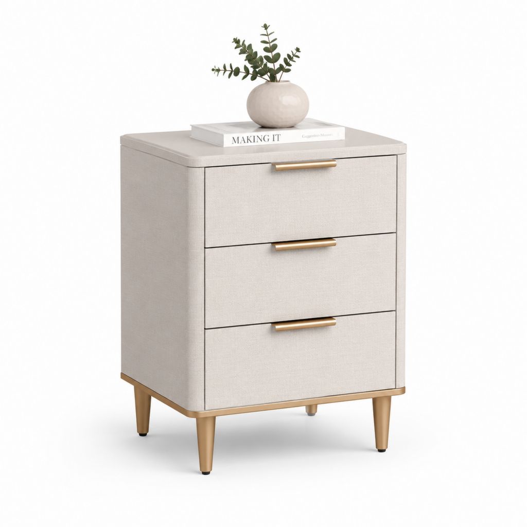 Nachttisch mit 3 Schubladen Hellbeige Polyesterbezug Rechteckig 50 x 40 x 65 cm