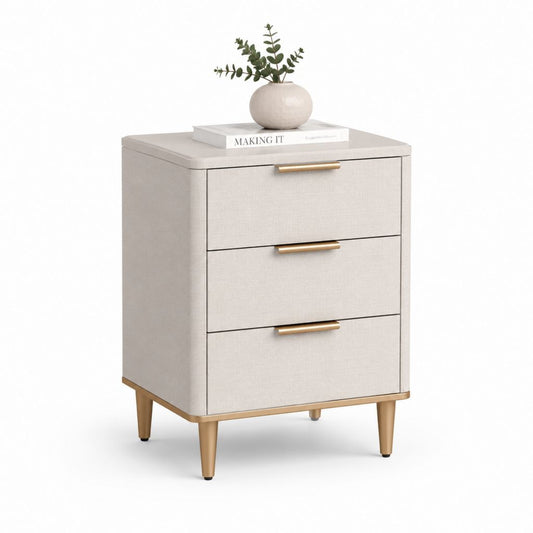 Nachttisch mit 3 Schubladen Hellbeige Polyesterbezug Rechteckig 50 x 40 x 65 cm