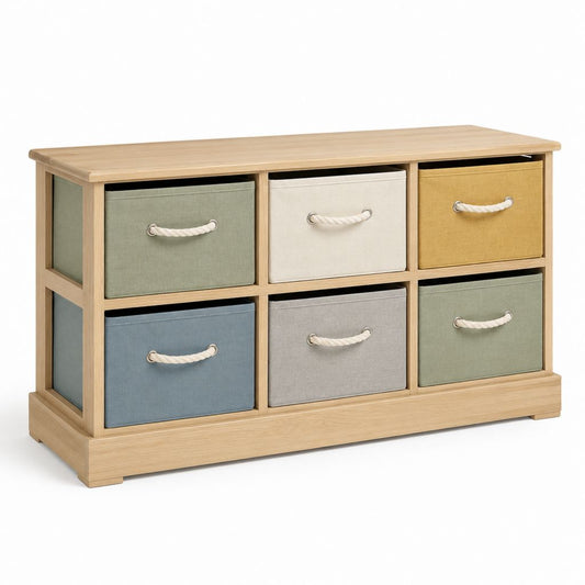 Schlafzimmerkommode mit 6 Stoffschubladen Natur Bambus rechteckig 80 x 30 x 60 cm